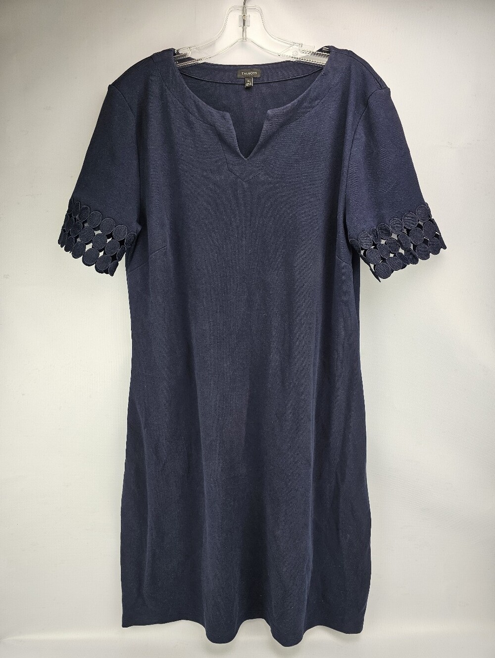 Talbots Eyelet Interlock Cotton Shift Dress Navy Blue Women's XL